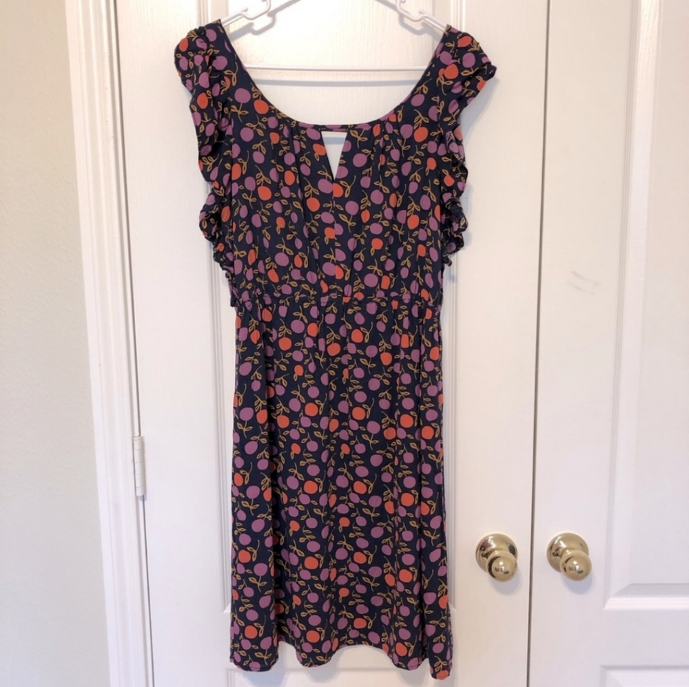 Fossil Navy Patterned Flutter Short Sleeve Dress … - image 1